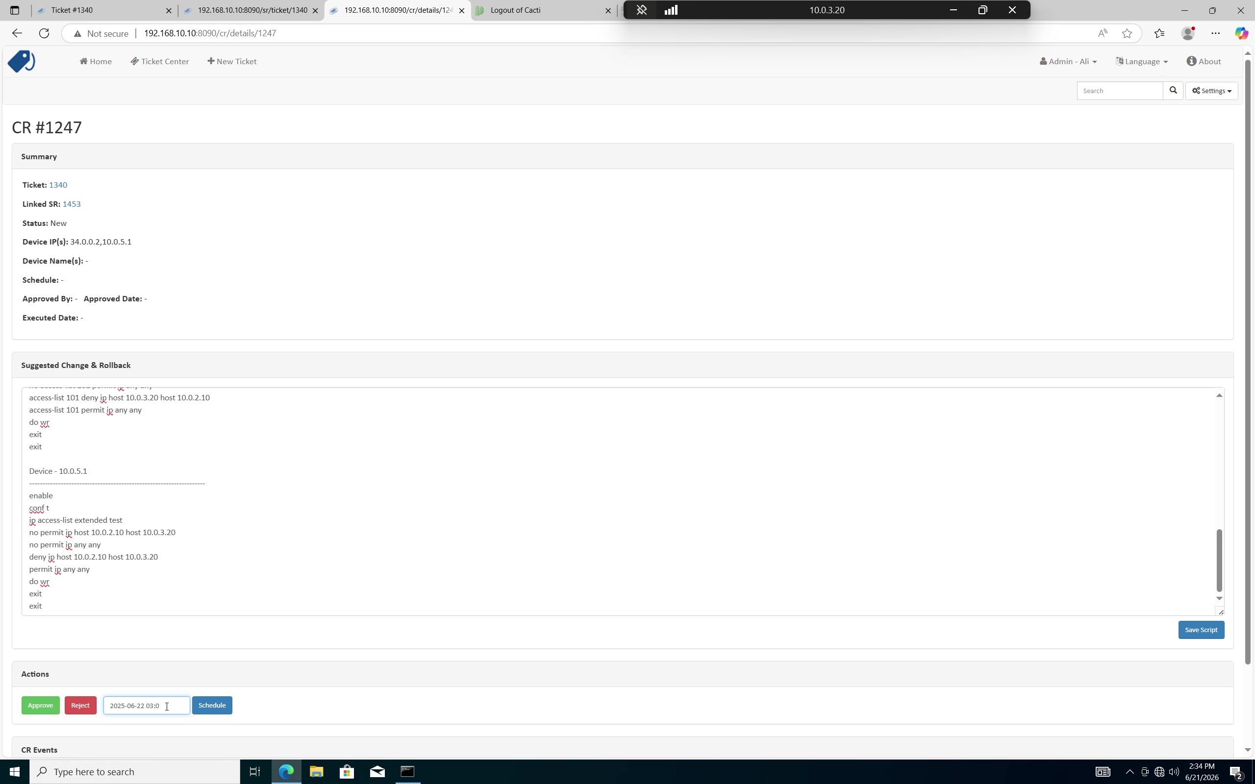 Service Request and Change Request approval before execution