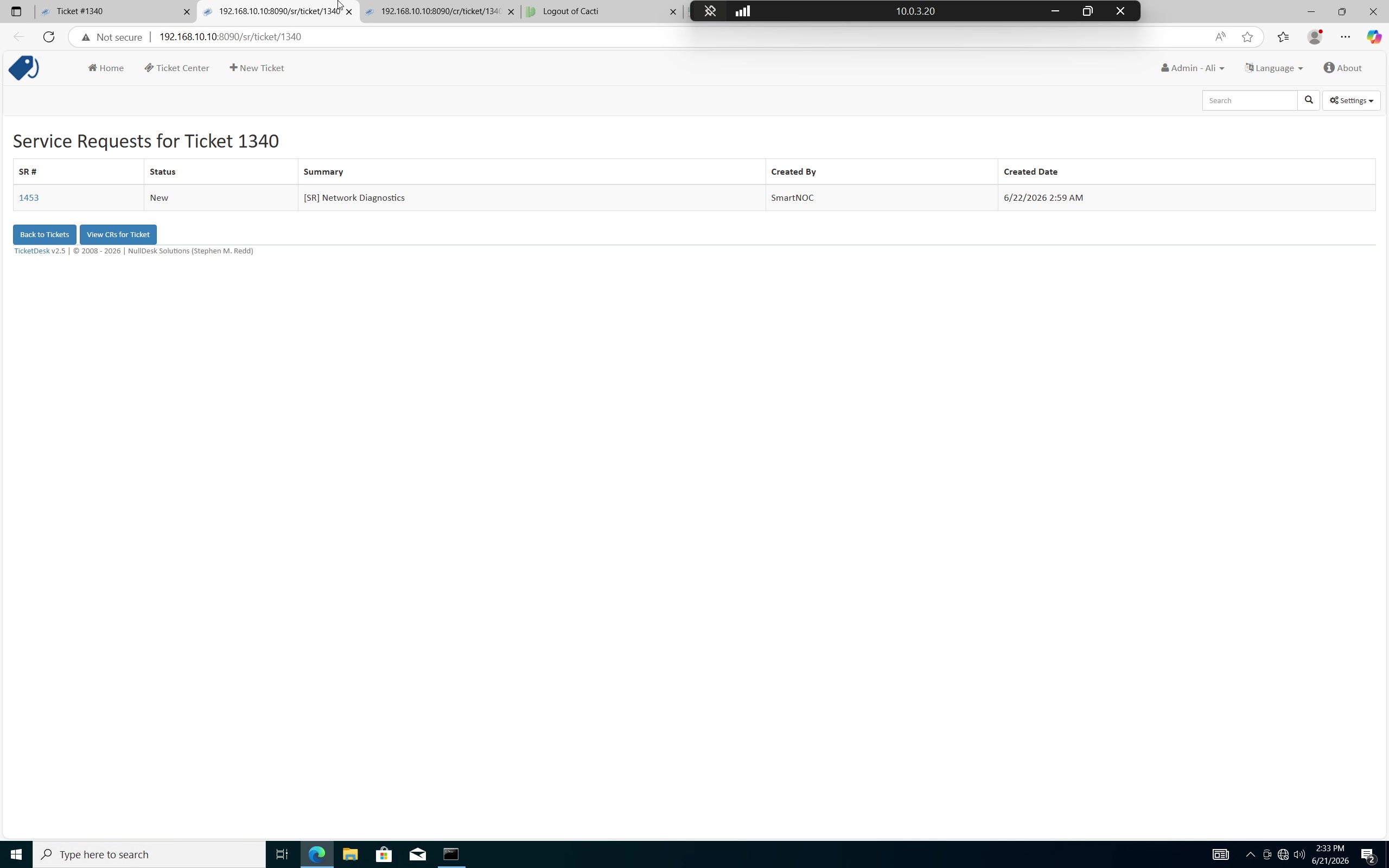 Smart GNOC automatically generates a service request linked to the original incident
