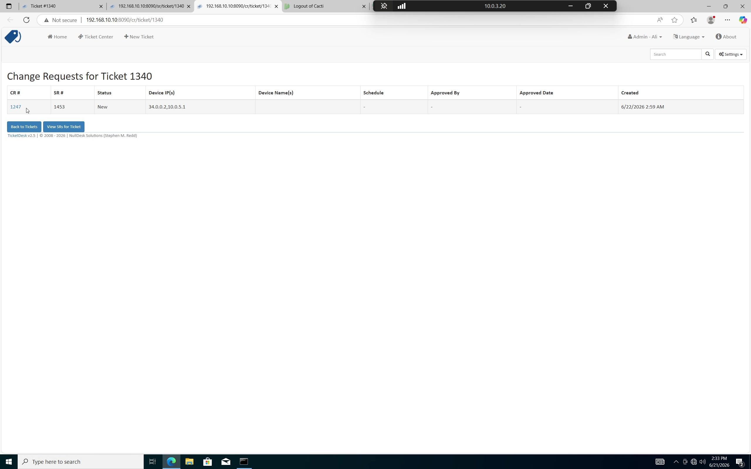 Service Request to Change Request linkage in Smart GNOC workflow